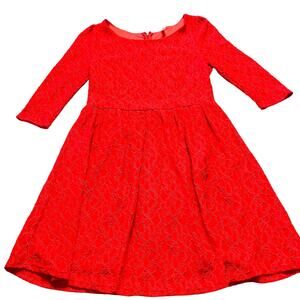 Red Lace Hello Miss Quarter Sleeve Fit & Flare Midi Cocktail Long Sleeve Dress L